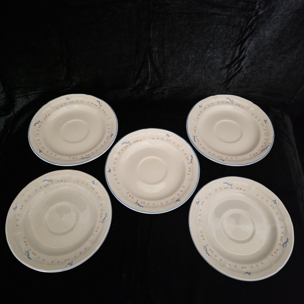 Set of 5 Brick Oven Aunt Rhody Coffee Saucers Geese Excellent Cond. - 6-3/8"